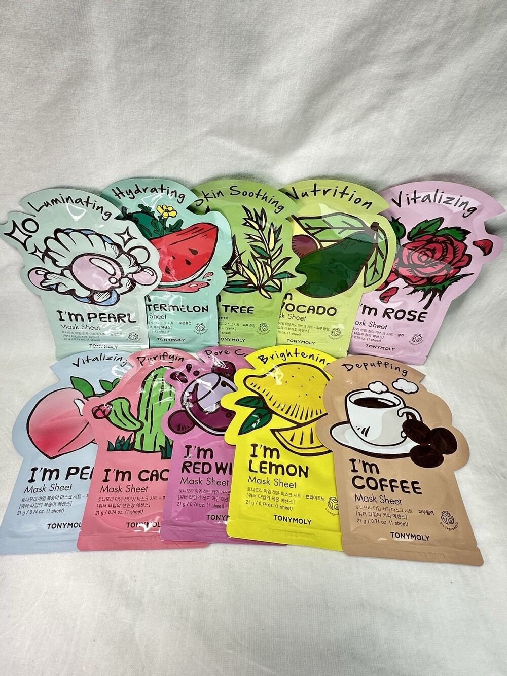 10pc Korean Sheet Mask Set TONY MOLY K-Beauty Face Mask Variety Pack NEW